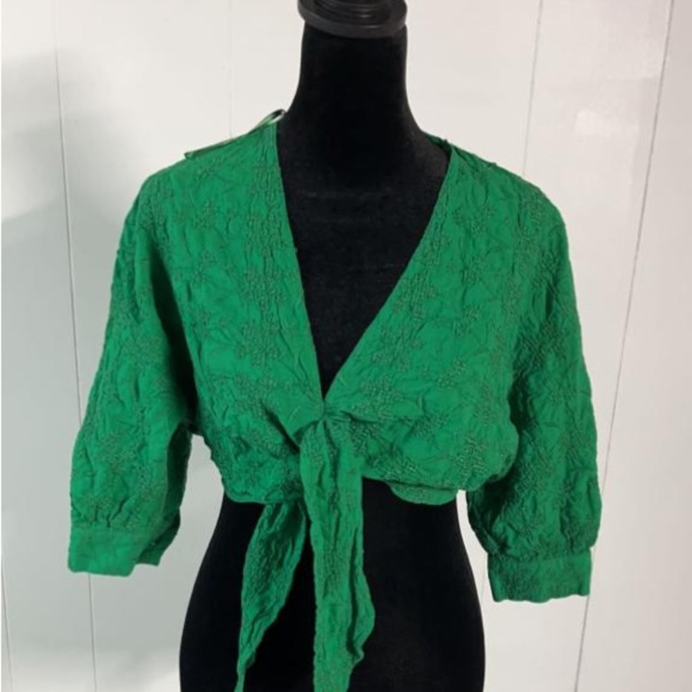 Zara knotted embroidered  top size xs